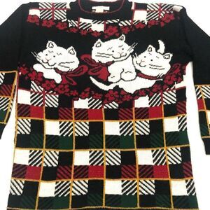 Vintage Dana Scott cat womens Christmas sweater size L